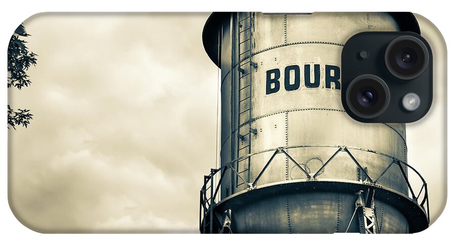Bourbon Art iPhone Case featuring the photograph Bourbon Whiskey Water Tower and Clouds - Vintage Sepia Edition by Gregory Ballos