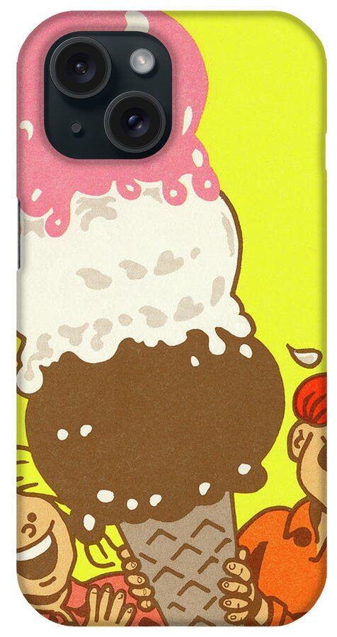 Boy iPhone Case featuring the drawing Boy and Girl With Giant Ice Cream Cone by CSA Images