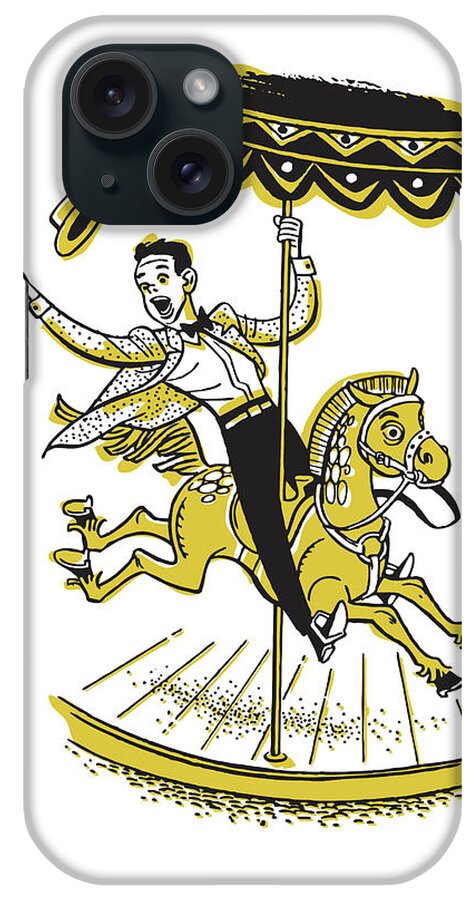 Amuse iPhone Case featuring the drawing Boy Dressed as Cowboy on Carousel by CSA Images
