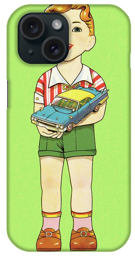 Apparel iPhone Case featuring the drawing Boy Holding Toy Car by CSA Images