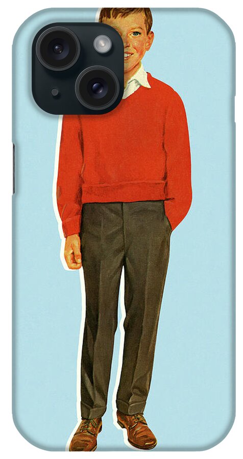 Adolescence iPhone Case featuring the drawing Boy Wearing Red Sweater by CSA Images