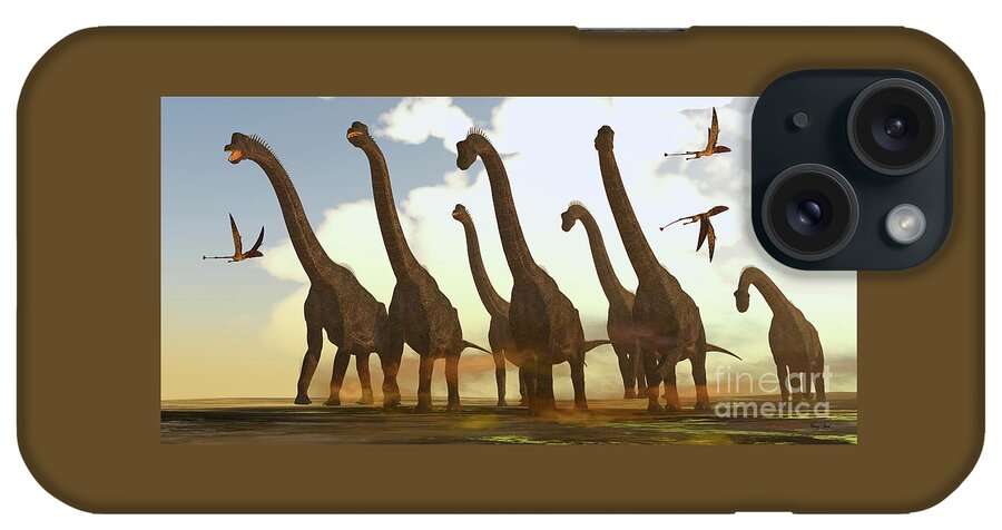 Brachiosaurus iPhone Case featuring the digital art Brachiosaurus Dinosaurs on Trek by Corey Ford