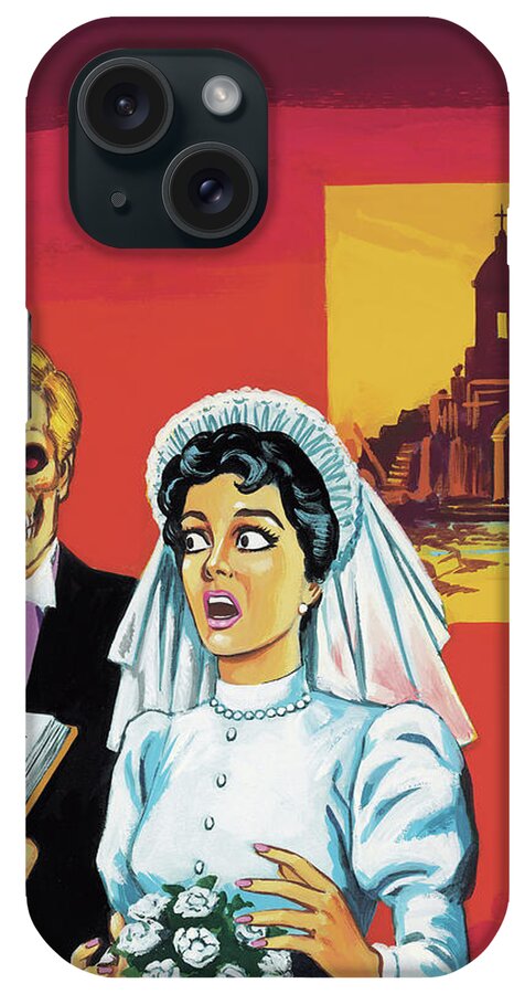 Afraid iPhone Case featuring the drawing Bride Marrying Zombie Groom by CSA Images