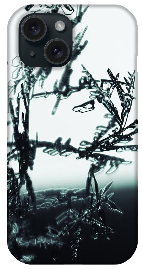 Abstract iPhone Case featuring the photograph Broken snowflakes - monochrome blue by Intensivelight