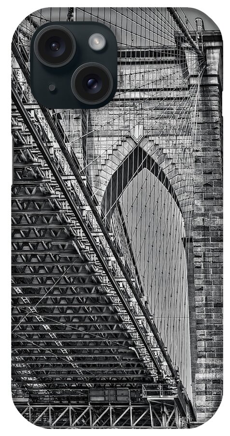 Brooklyn Bridge iPhone Case featuring the photograph Brooklyn Bridge Over and Under BW by Susan Candelario