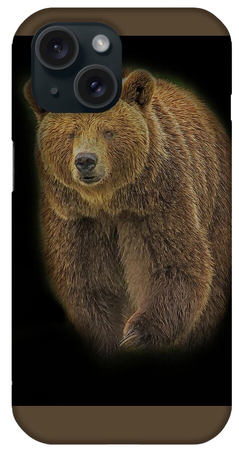 Brown Bear iPhone Case featuring the digital art Brown Bear In Darkness by Larry Linton
