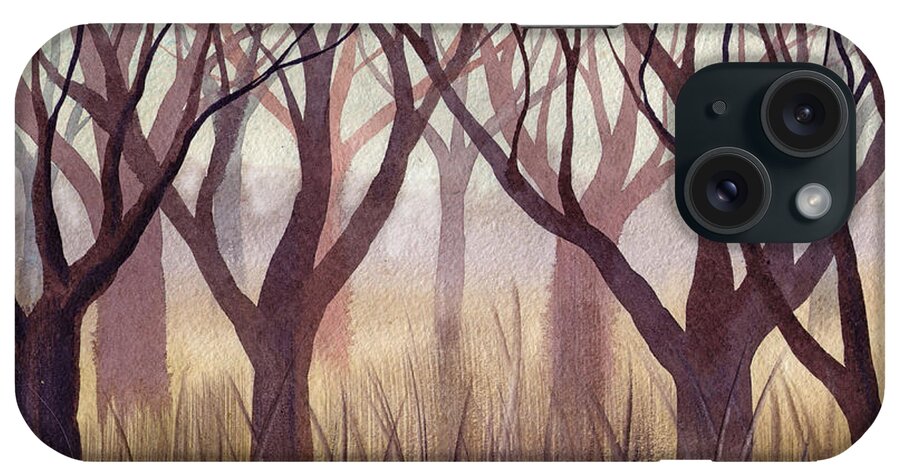 Russian Artists New Wave iPhone Case featuring the painting Brownish Forest by Ina Petrashkevich