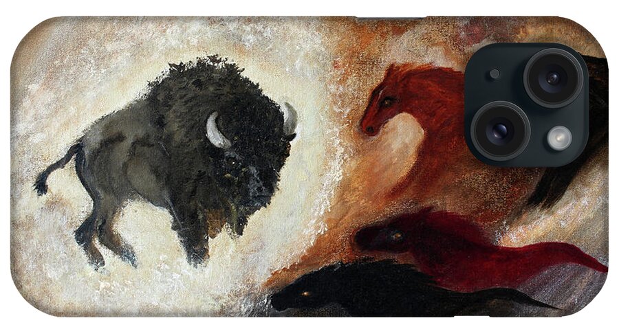 Tatanka iPhone Case featuring the painting Buffalo and Horses Dream by Barbie Batson