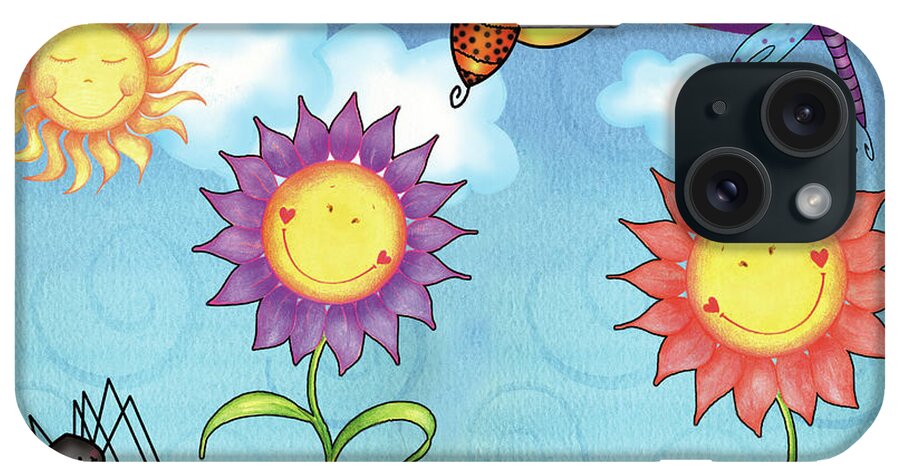 Colorful Flowers iPhone Case featuring the painting Bugs Border by Maria Trad