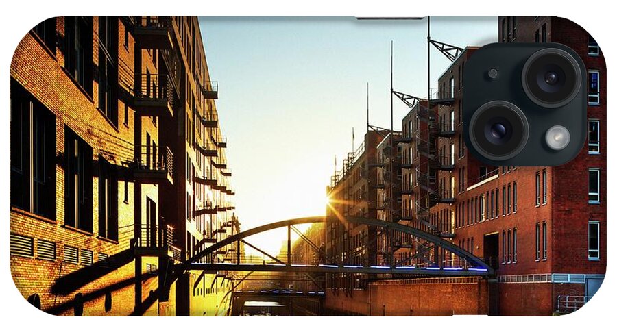 Estock iPhone Case featuring the digital art Buildings Along Canal In Hamburg by Maurizio Rellini