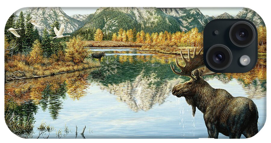A Bull Moose At Teton National Park iPhone Case featuring the painting Bull Moose by Jeff Tift