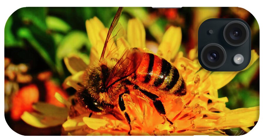 Macro Photography iPhone Case featuring the photograph Bumble Bee On Yellow Flower by Meta Gatschenberger