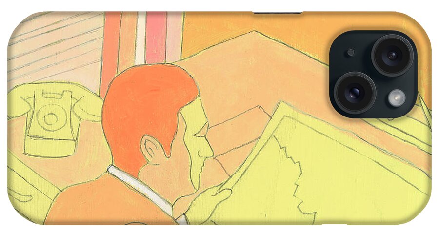 Adult iPhone Case featuring the drawing Businessman at Desk by CSA Images