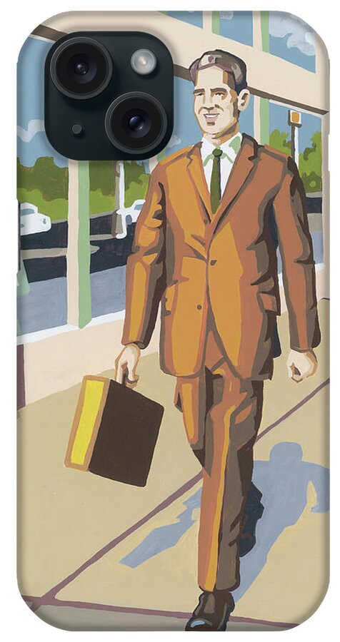Adult iPhone Case featuring the drawing Businessman Walking on a Sidewalk by CSA Images