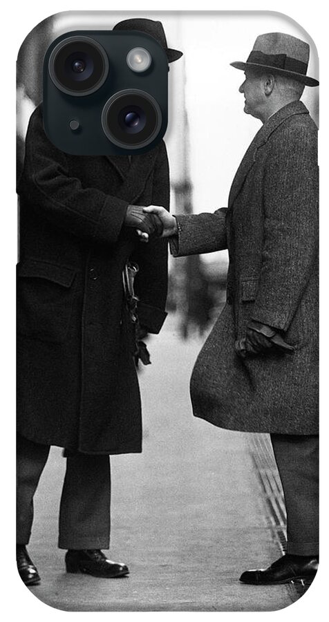 People iPhone Case featuring the photograph Businessmen Meeting On Street by George Marks