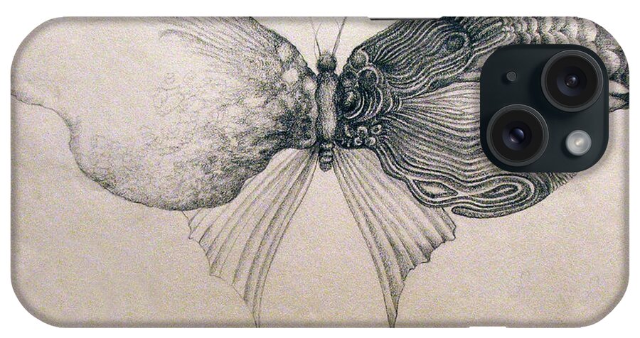 Pencil iPhone Case featuring the drawing Butterfly for Jeffrey by Rosanne Licciardi