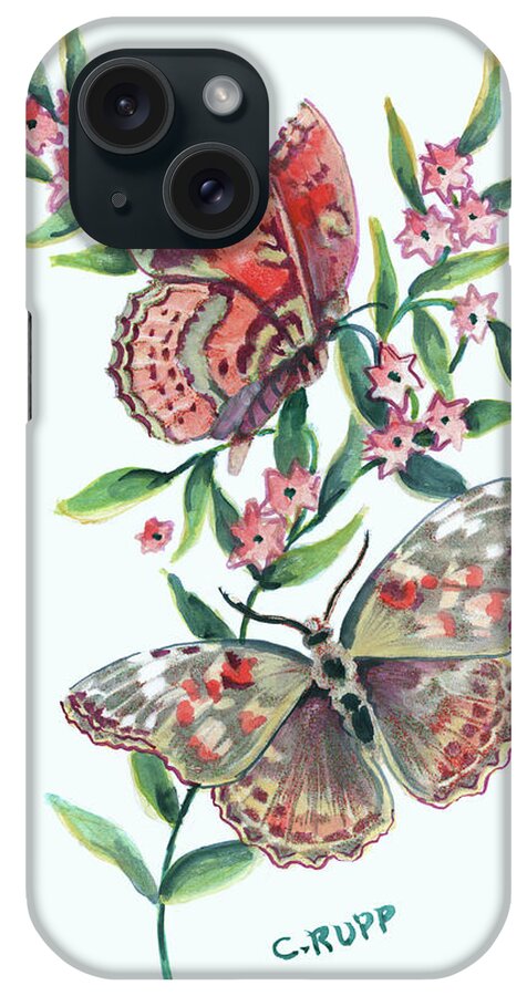 Butterfly With Starflower iPhone Case featuring the painting Butterfly With Starflower by Carol J Rupp