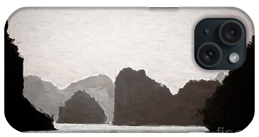 Vietnam iPhone Case featuring the painting BW Artistic Texture Ha Long Bay Vietnam by Chuck Kuhn