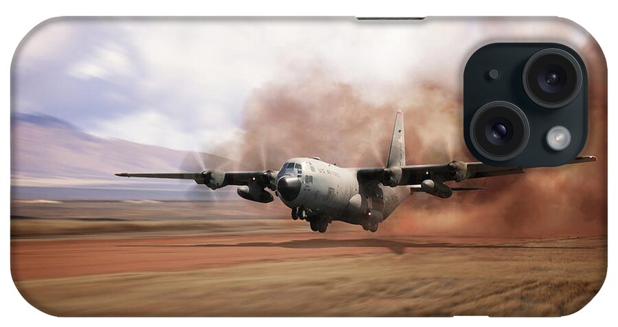 C-130 Hercules iPhone Case featuring the digital art C130 Dirt Strip Landing by Airpower Art
