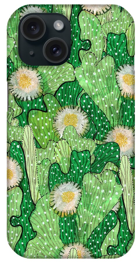 Blooming Succulents iPhone Case featuring the mixed media Cacti Camouflage, Floral Pattern by Julia Khoroshikh