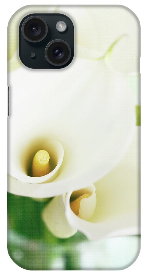 Calla Lily iPhone Case featuring the photograph Calla Lilies In Vase With Texture by Dhmig Photography