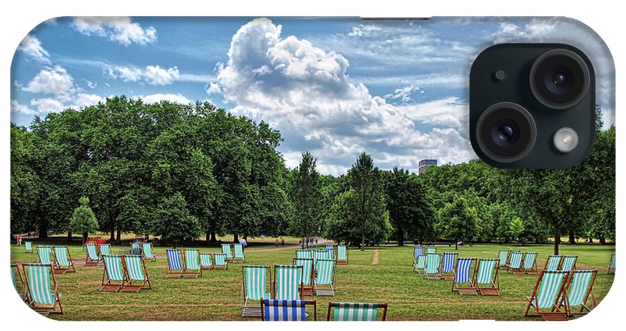 Empty iPhone Case featuring the photograph Canvas Seats In Green Park - London by Neil Howard