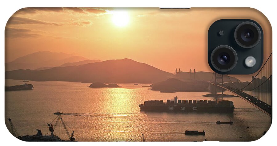 Container Ship iPhone Case featuring the photograph Cargo Vessel Crossing The Bridge by Jimmy Ll Tsang