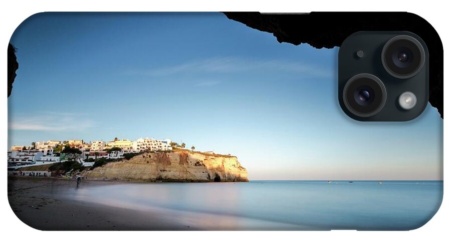 Estock iPhone Case featuring the digital art Carvoeiro Beach & Town, Portugal by Roberto Moiola