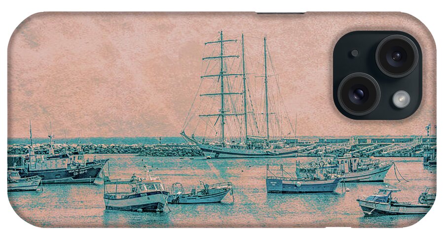 Cascais iPhone Case featuring the photograph Cascais Harbor, Antiqued by Marcy Wielfaert
