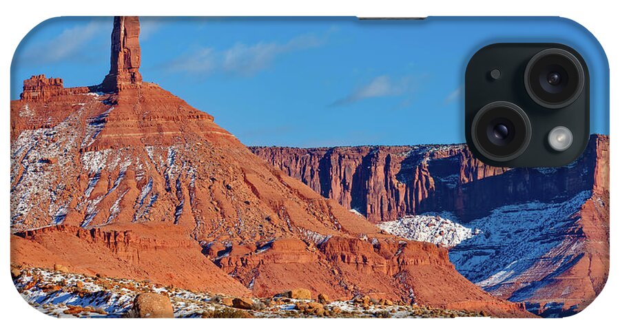 Scenics iPhone Case featuring the photograph Castelton Tower Winter Moab Utah by Adventure photo