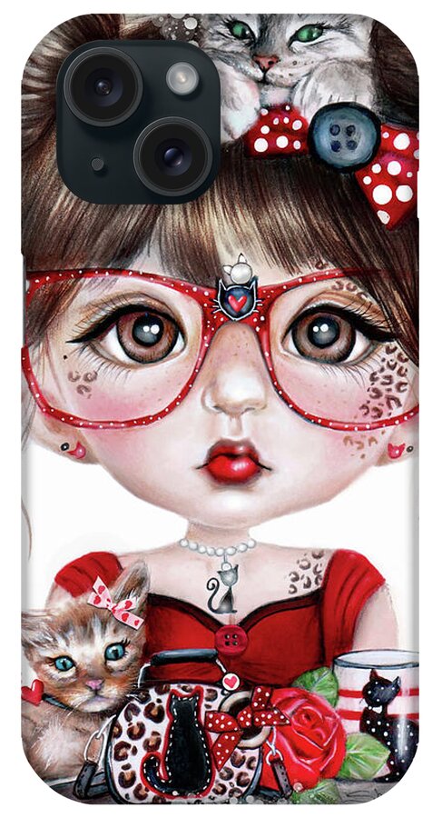 Cat Crazy Chloe - Munchkinz iPhone Case featuring the mixed media Cat Crazy Chloe - Munchkinz by Sheena Pike Art And Illustration