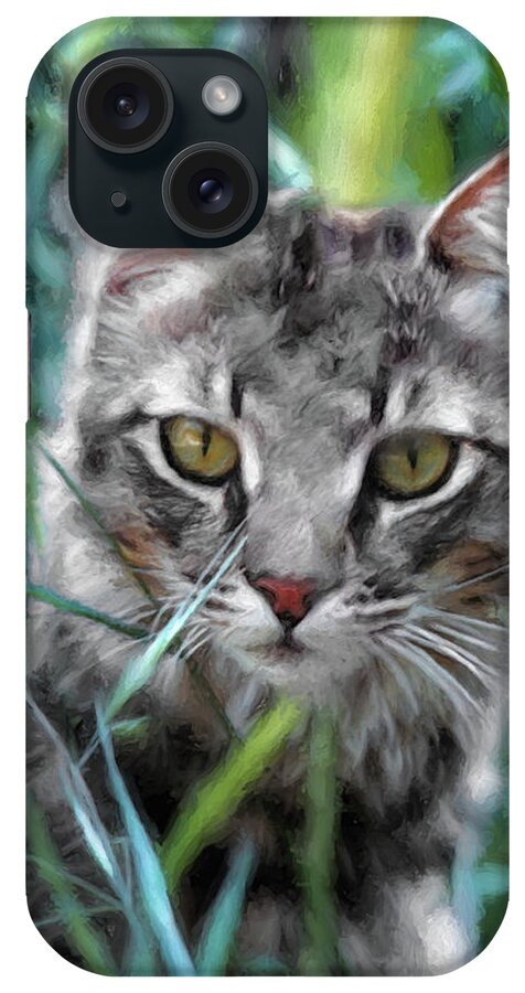Animals iPhone Case featuring the painting Cat in the Grass by Doreen Erhardt