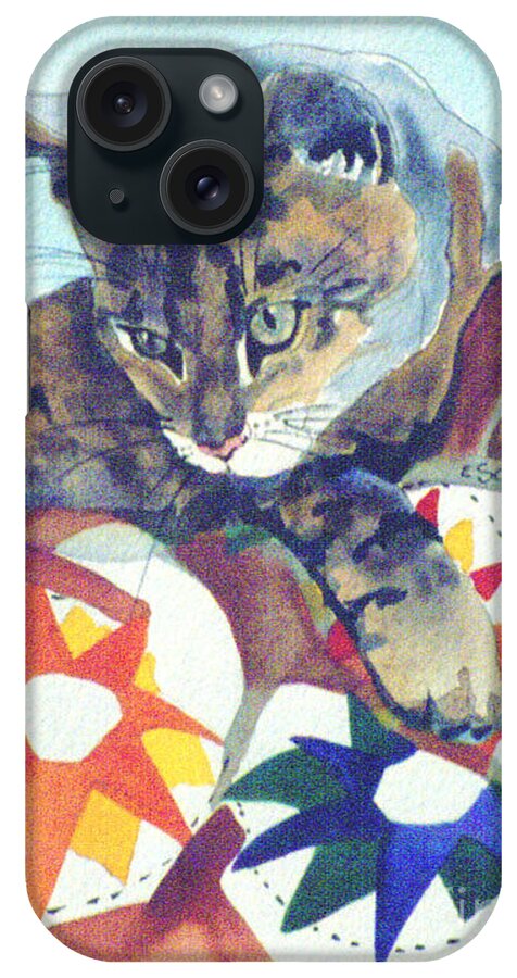 Cat iPhone Case featuring the painting Cat On A Quilt by Edie Schneider