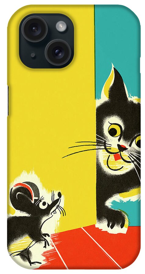 Animal iPhone Case featuring the drawing Cat Watching a Mouse by CSA Images