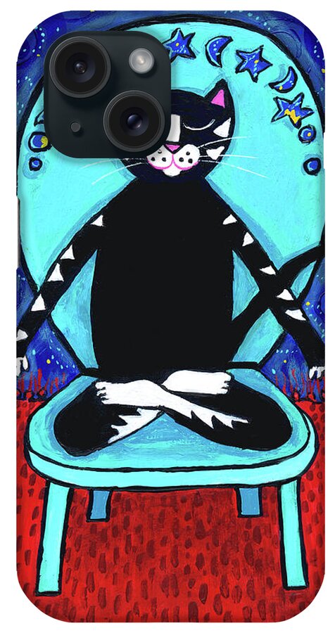 Cat Yoga Stars iPhone Case featuring the painting Cat Yoga Stars by Shelagh Duffett