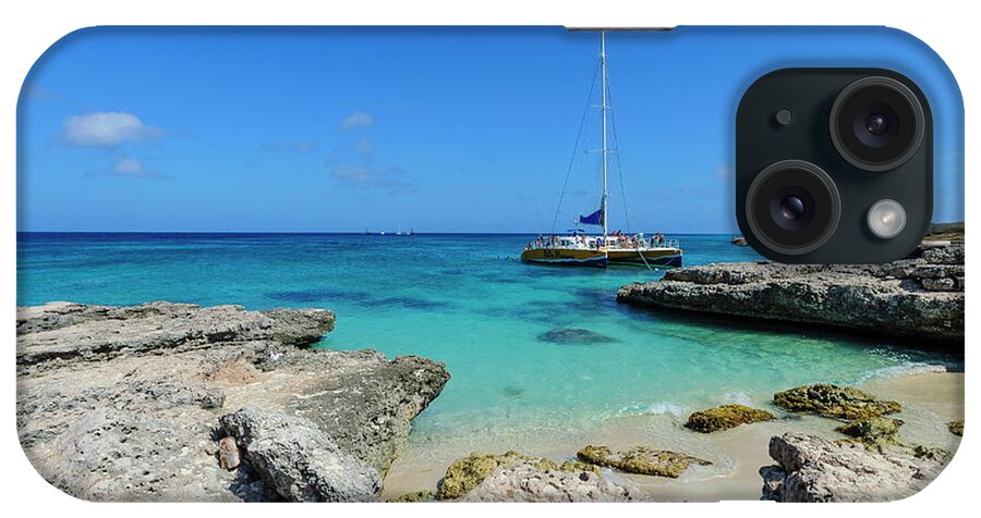 Estock iPhone Case featuring the digital art Catamaran, Malmok Beach, Aruba by Werner Bertsch