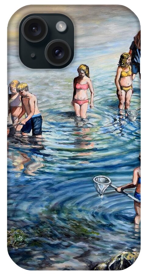 Gloucester iPhone Case featuring the painting Catching Minnows By The Shore by Eileen Patten Oliver