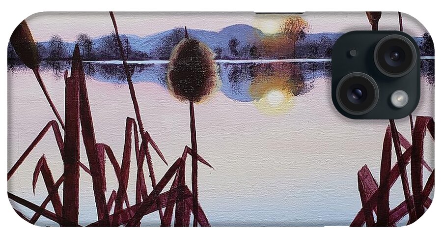 Sunrise iPhone Case featuring the painting Cattail Sunrise by Alexis King-Glandon