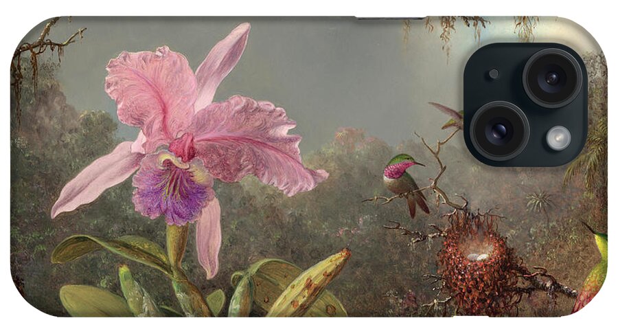 Martin Johnson Heade iPhone Case featuring the painting Cattleya Orchid and Three Hummingbirds, circa 1871 by Martin Johnson Heade