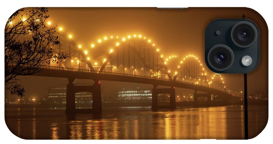 Night Time iPhone Case featuring the photograph Centennial Bridge Iowa Night Photo by Sandra J's