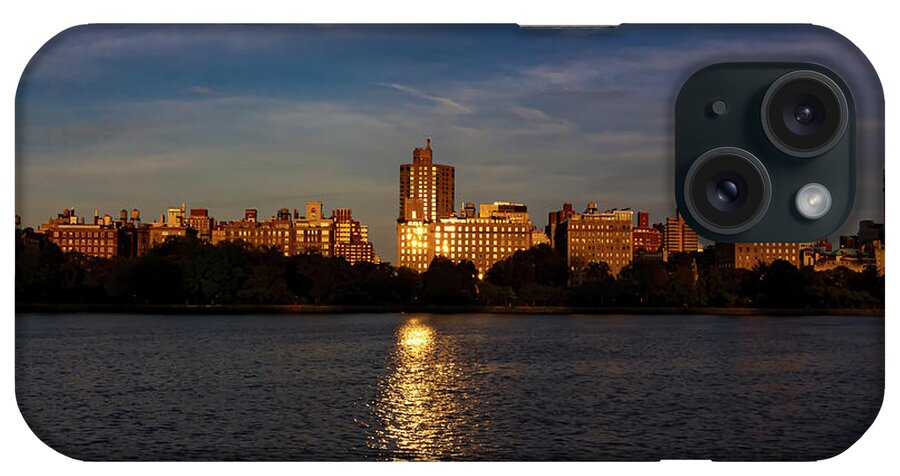 Central Park Reservoir At Sunset Looking East iPhone Case featuring the photograph Central Park Reservoir at Sunset Looking Eas by Robert Ullmann