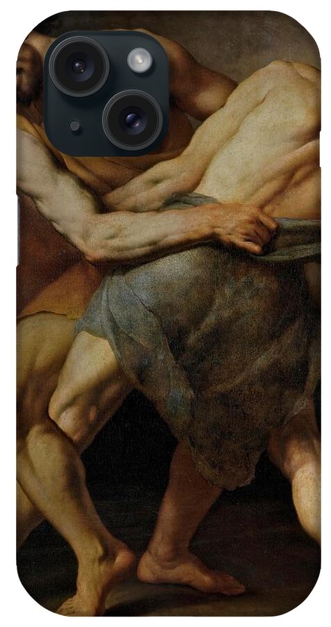 Fracanzano Cesare iPhone Case featuring the painting Cesare Fracanzano / 'Two Wrestlers or Hercules and Antaeus -?-', 1637, Italian School. ANTEO. by Cesare Fracanzano -1605-1651-