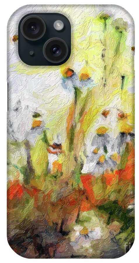 Flower Paintings iPhone Case featuring the digital art Chamomile Flowers Digital Impressionism Art by Ginette Callaway