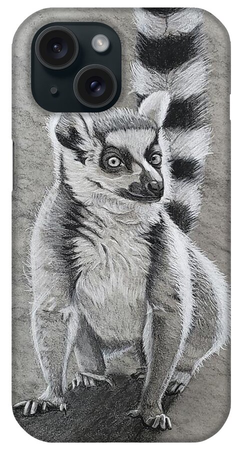 Wildlife iPhone Case featuring the drawing Charcoal Lemur by Alexis King-Glandon