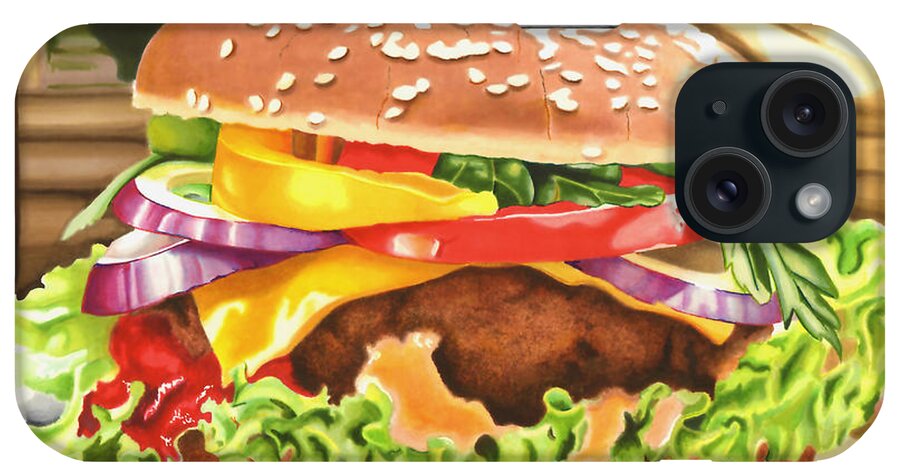 Beef iPhone Case featuring the drawing Cheeseburger in Paradise by Cory Still