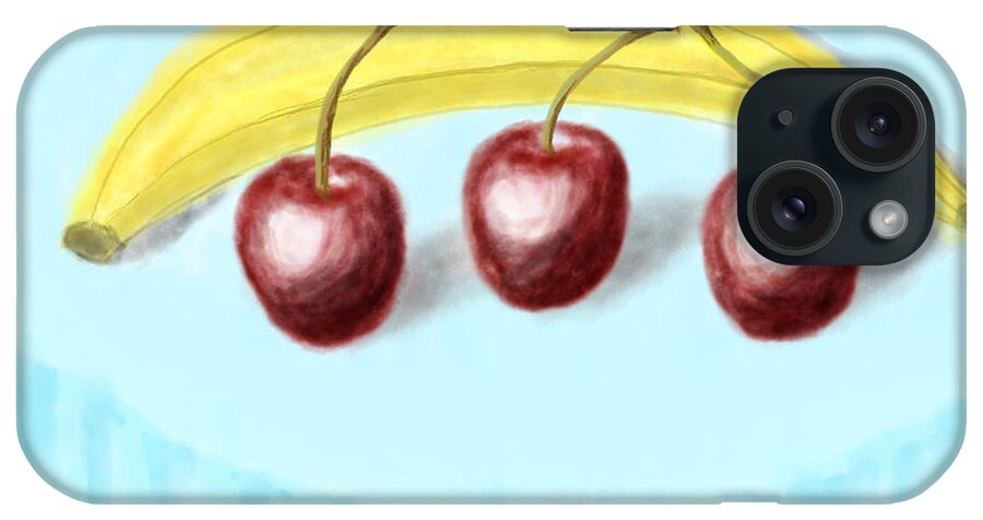Square iPhone Case featuring the painting Cherries and Banana by Gary F Richards