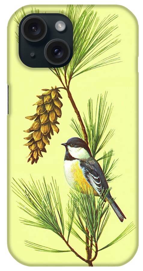 Animal iPhone Case featuring the drawing Chickadee Perched on a Branch by CSA Images