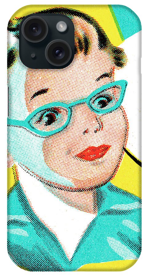 Accessories iPhone Case featuring the drawing Child in blue glasses by CSA Images