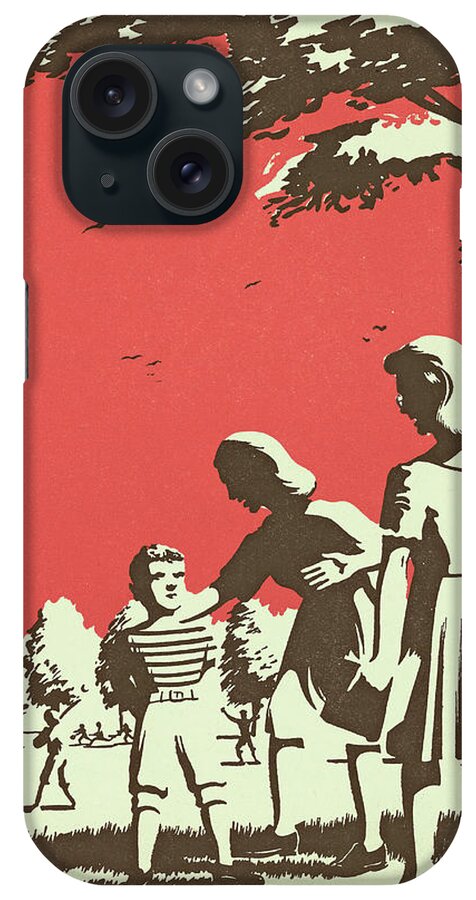 Boy iPhone Case featuring the drawing Children Outside at School by CSA Images
