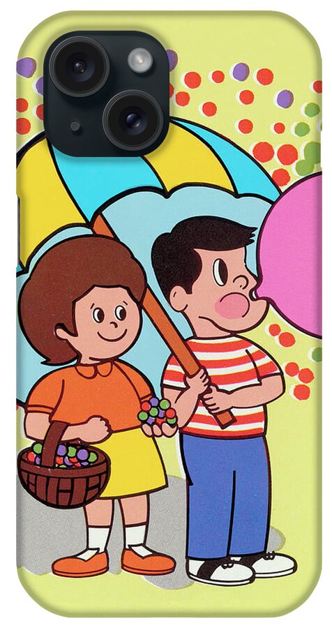 Basket iPhone Case featuring the drawing Children Under Umbrella by CSA Images
